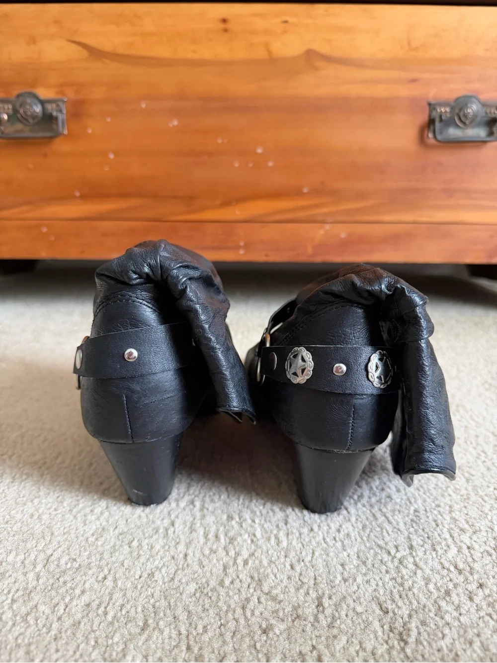 dingo Black Western Harness Pigskin Ankle Boots — Round Toe